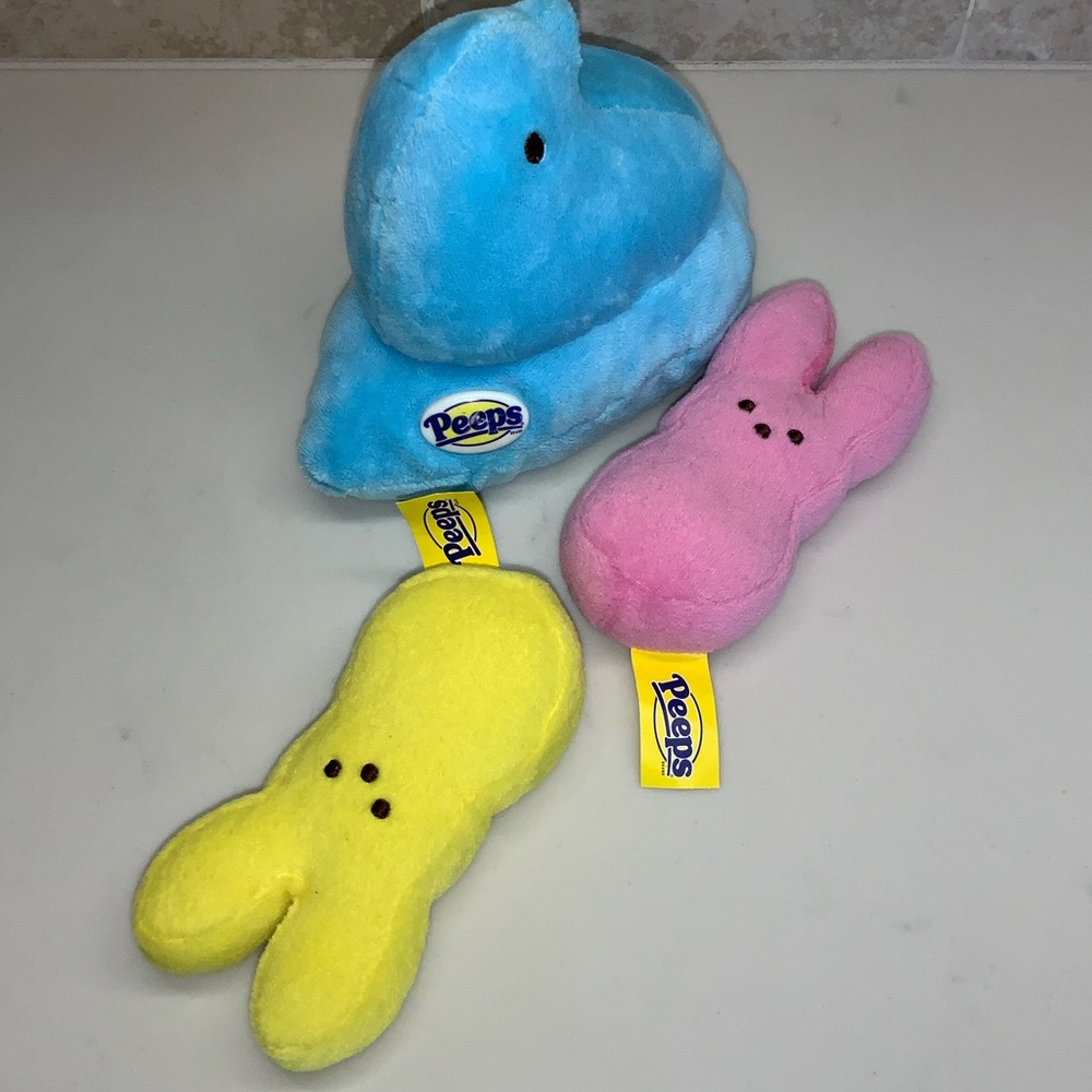 Peeps Plush Stuffed Animals Set -Blue, Pink, Yellow For Spring and Easter Basket - Picture 2 of 11